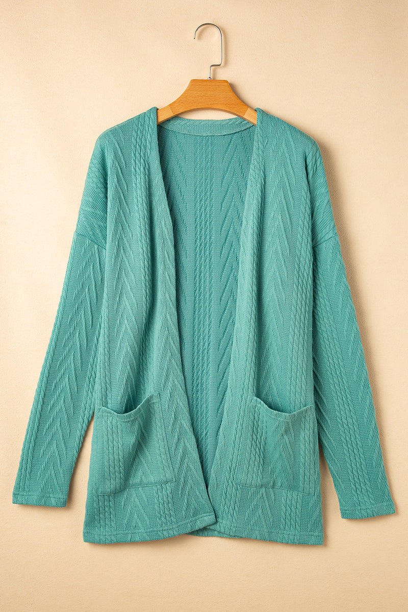 Solid Textured Open Front Cardigan with Pocket