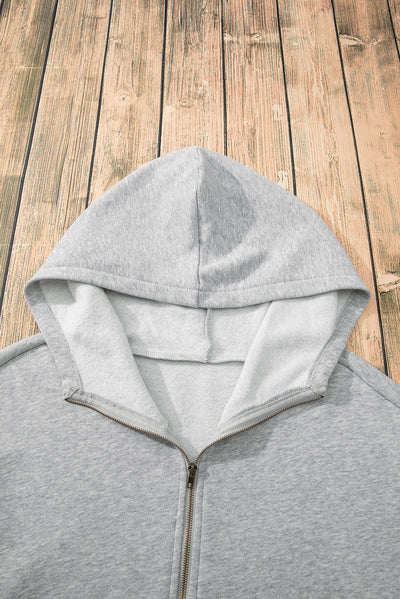 Brown Fleece Lined Half Zipper Kangaroo Pockets Loose Hoodie