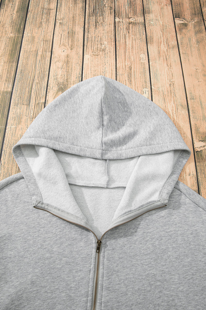 Brown Fleece Lined Half Zipper Kangaroo Pockets Loose Hoodie