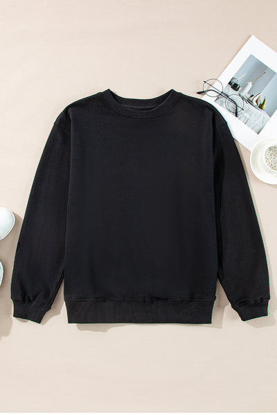 Plain Drop Shoulder Crewneck Pullover Sweatshirt