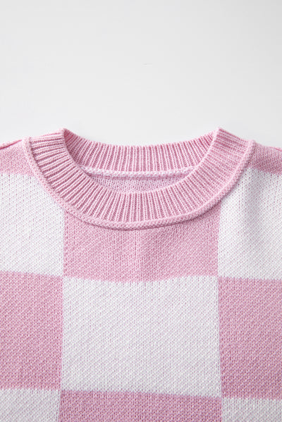 Rose Stripe Checkered Bishop Sleeve Sweater