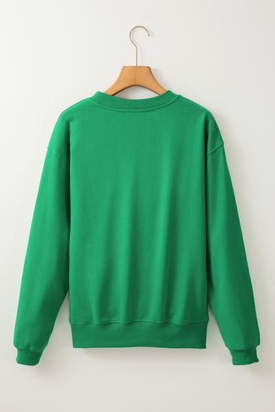 Smoke Green Solid Fleece Lined Drop Shoulder Terry Sweatshirt