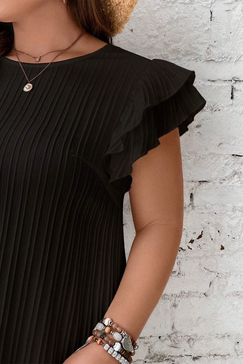 Black Ruffled Sleeve Plus Size Dress