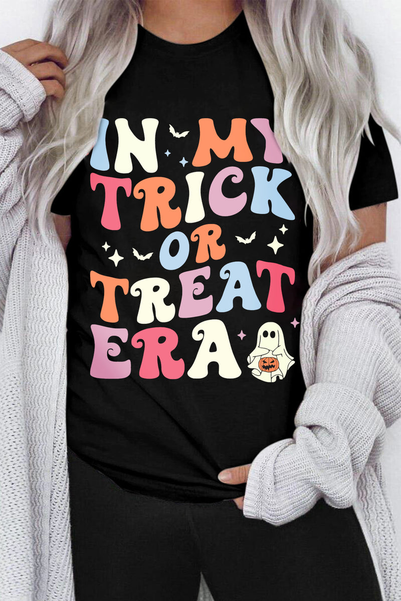 Black In My Trick or Treat Era Ghost Print Crewneck T Shirt