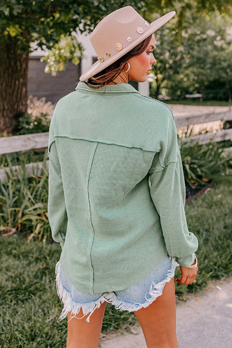 Laurel Green Waffle Exposed Seam Pocket Henley Sweatshirt