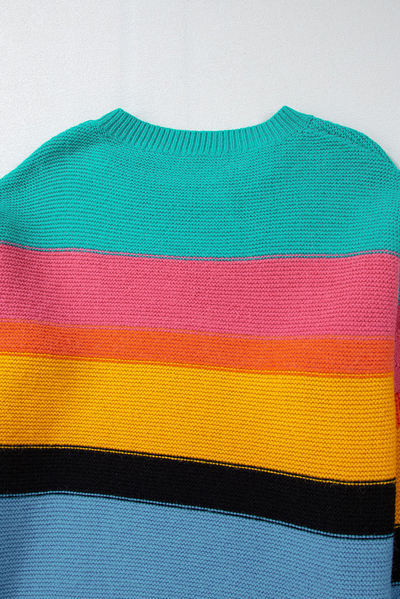 Yellow Colorblock Mixed Textured Drop Shoulder Sweater