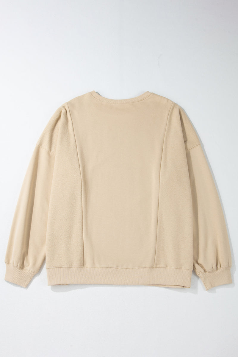 Apricot Loose Patchwork Crewneck Plus Size Sweatshirt