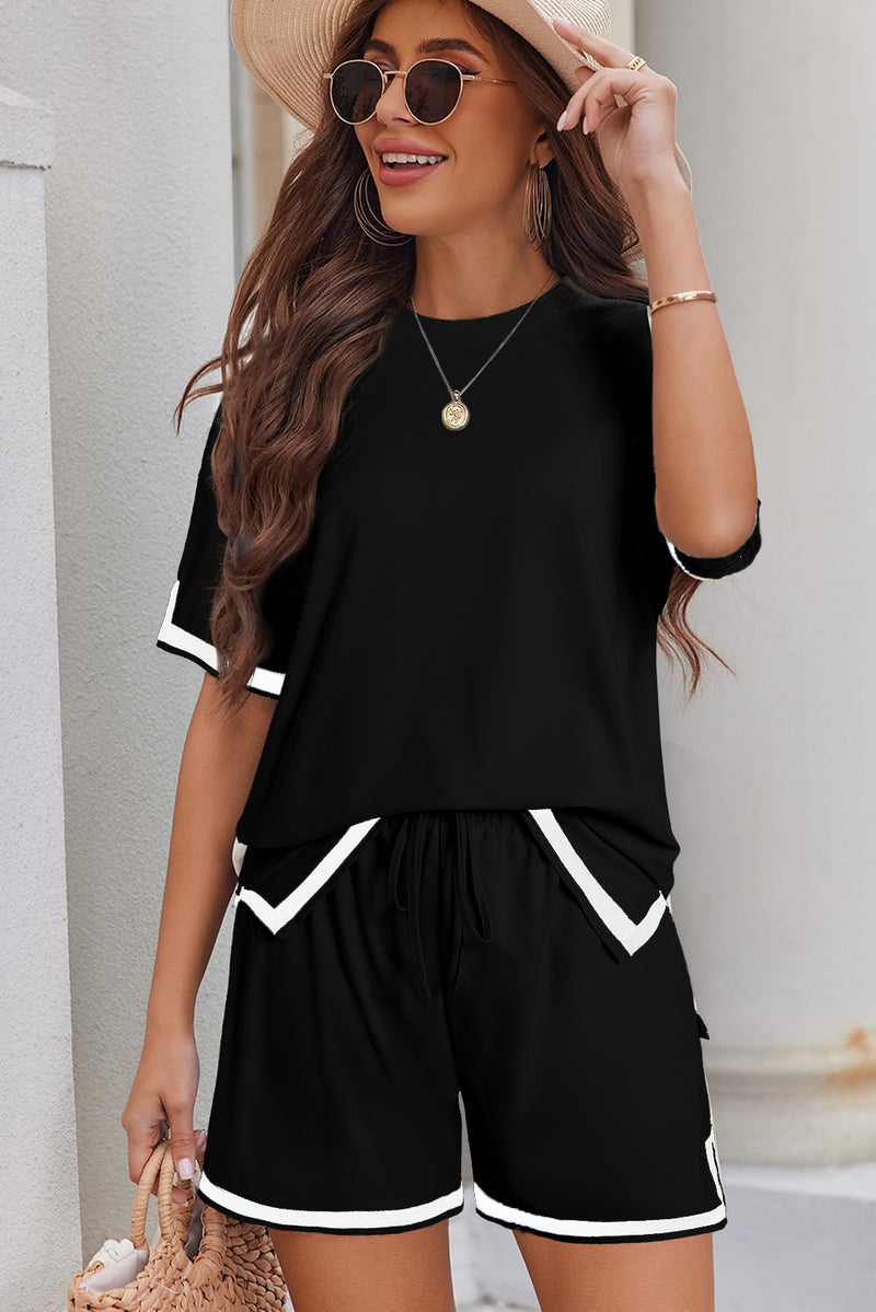 Apricot Contrast Trim Tee and Shorts Set