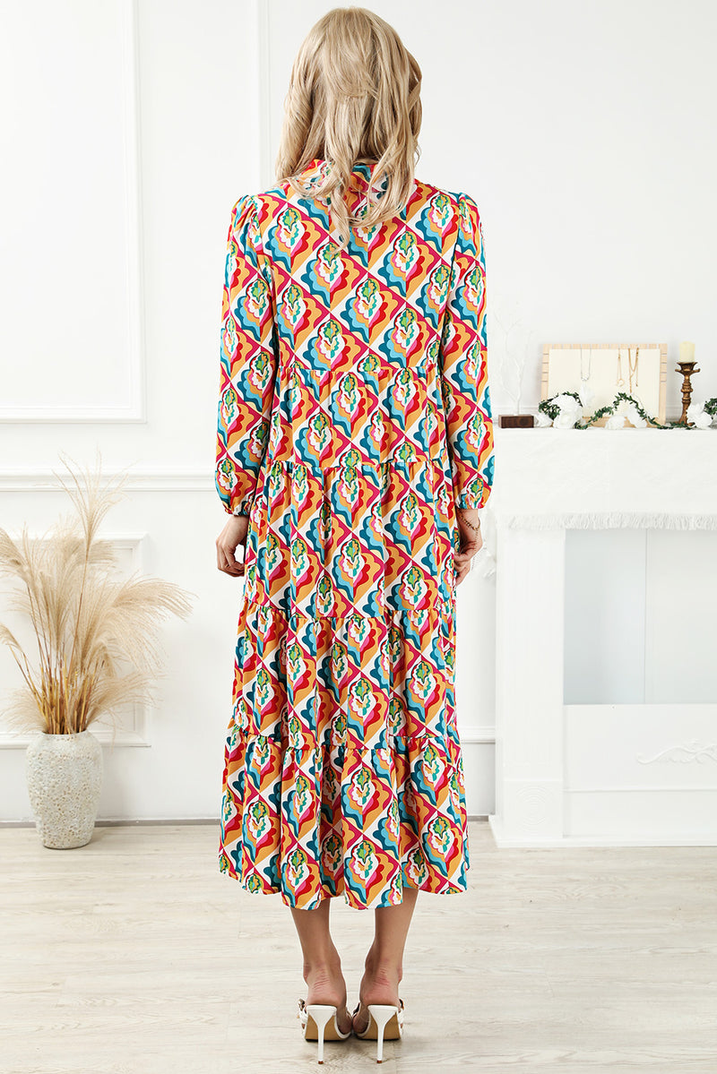 Multicolor Long Sleeve High Waist Dress