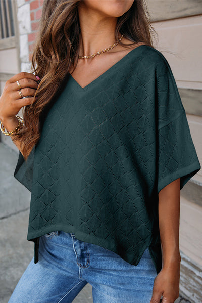 V Neck Knitted Flowy Blouse