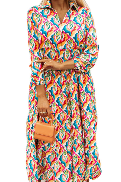 Multicolor Long Sleeve High Waist Dress