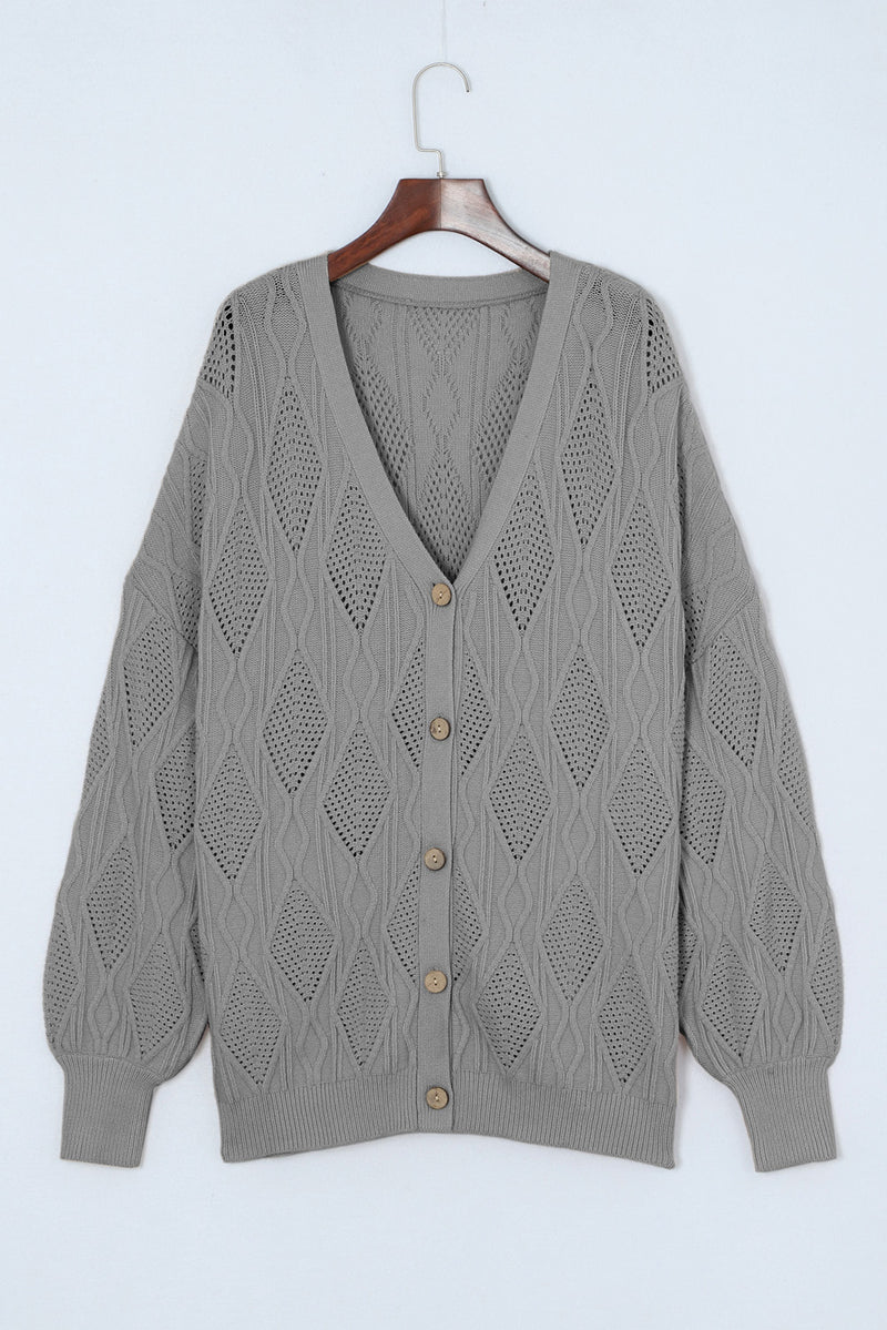 Plus Size Knitted Hollow out Button up Cardigan