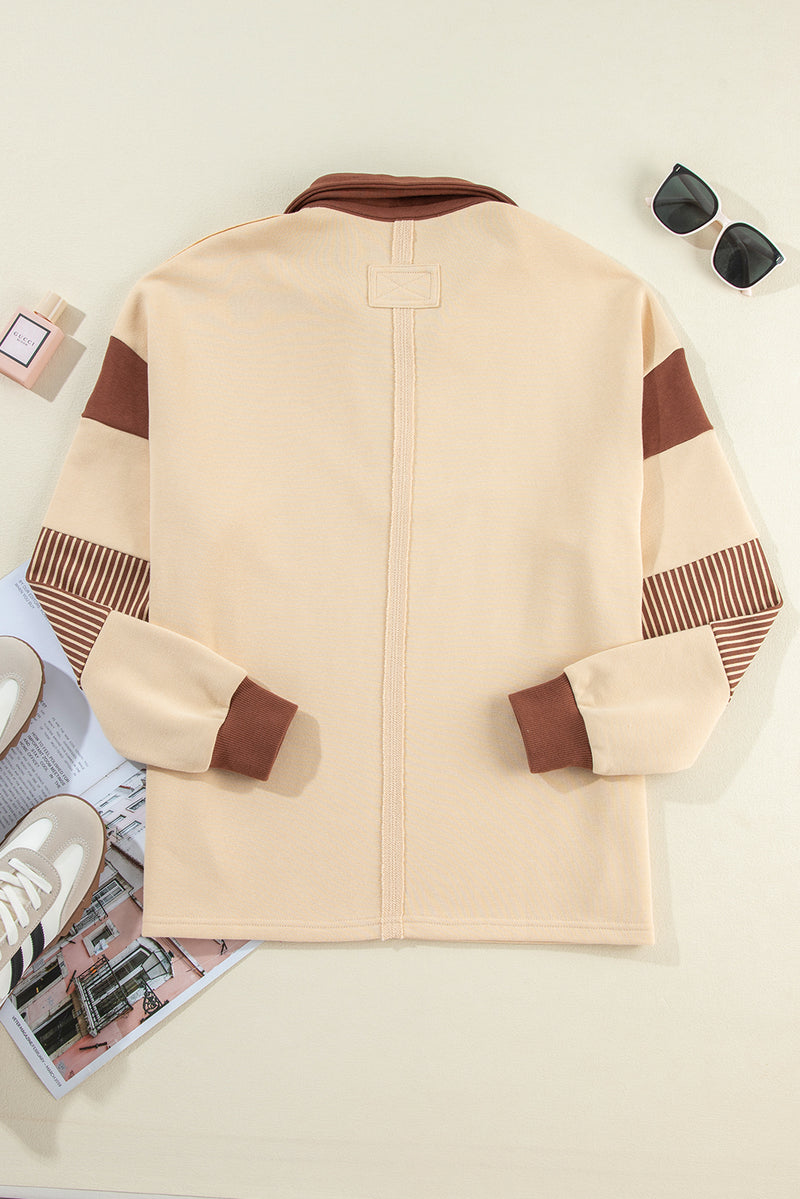 Striped Colorblock Patchwork Collar Sweatshirt