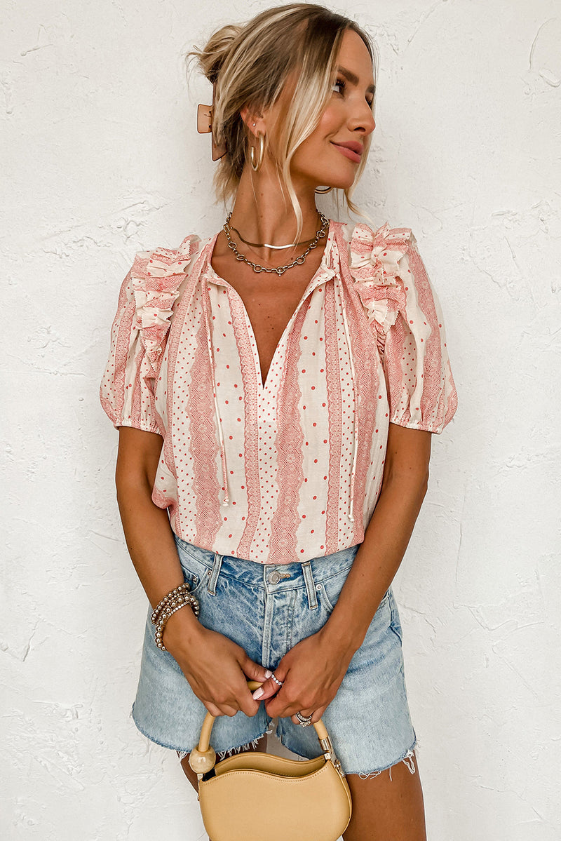 Red Frilled Puff Sleeve Blouse