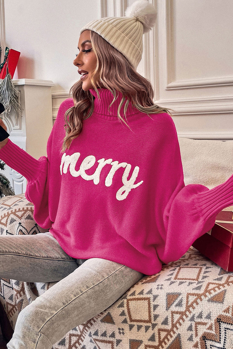 Red Valentine LOVE Embroidered High Neck Sweater