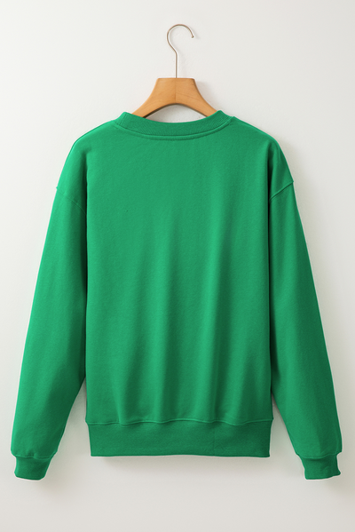 Dark Green Merry Print Fleece Lined Drop Shoulder Christmas Sweatshirt