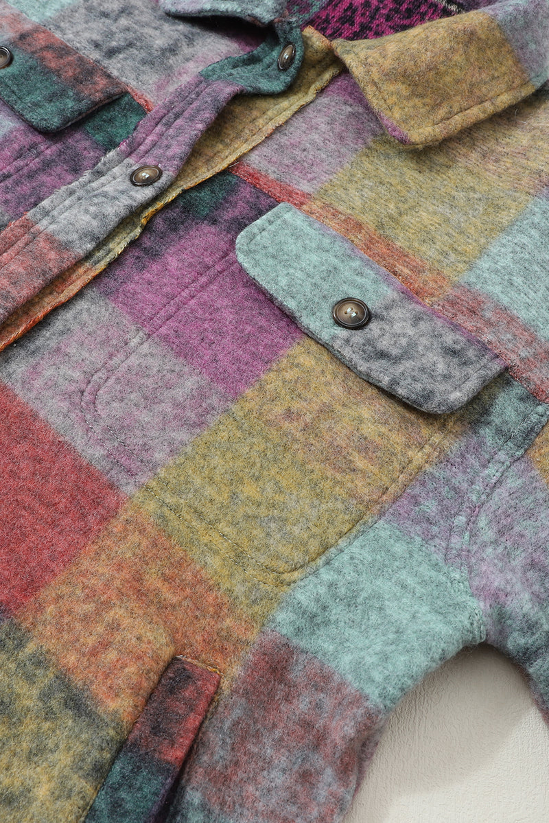 Multicolor Brushed Plaid Pocketed Oversize Shacket