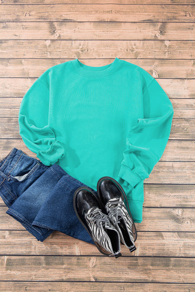 Plain Drop Shoulder Crewneck Pullover Sweatshirt