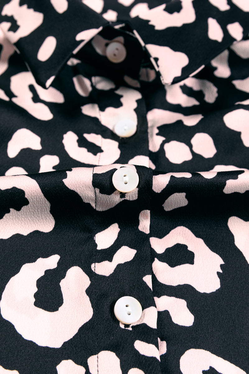 Black Leopard Print Button Up Long Sleeve Shirt