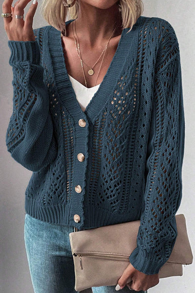 Beige Open Knit Drop Shoulder Sweater Cardigan