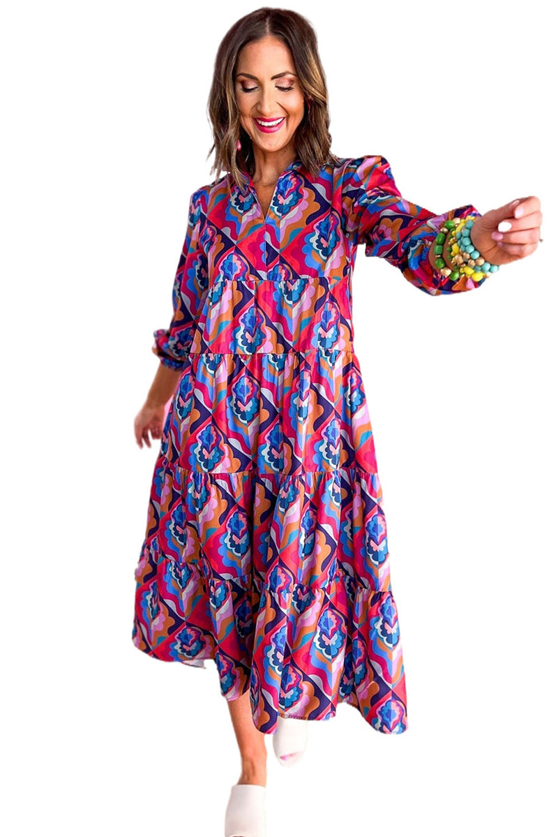 Multicolor Long Sleeve High Waist Dress