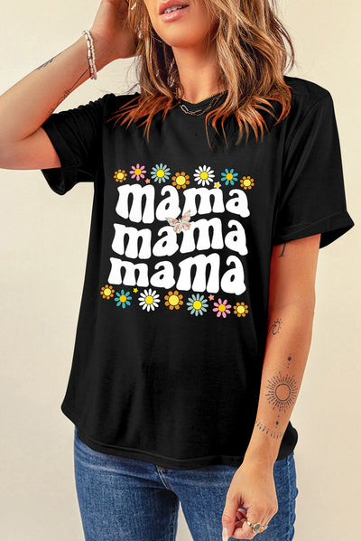 Black Floral mama Butterfly Graphic T Shirt