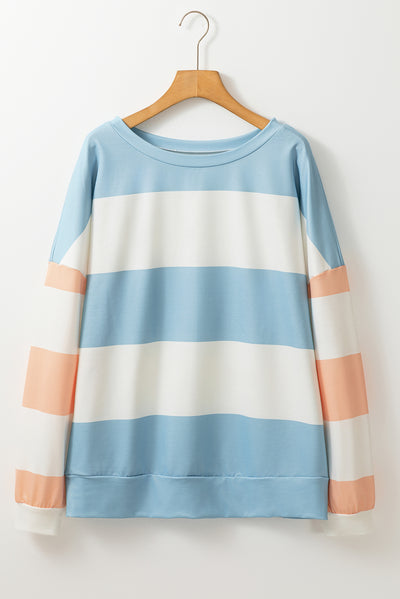 Rose Red Colorblock Striped Drop Shoulder Long Sleeve Top