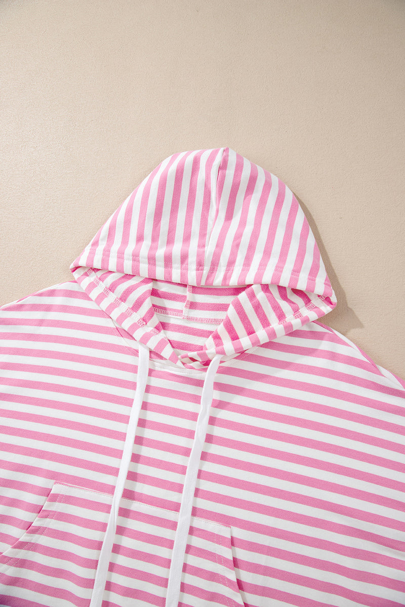 Pink Stripe Kangaroo Pocket Hoodie and Wide Leg Shorts Set