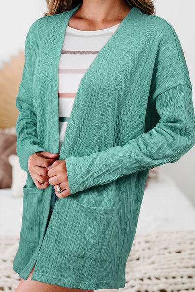 Solid Textured Open Front Cardigan with Pocket