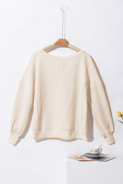 Pink Waffle Knit Bishop Sleeve Split Oversized Sweatshirt