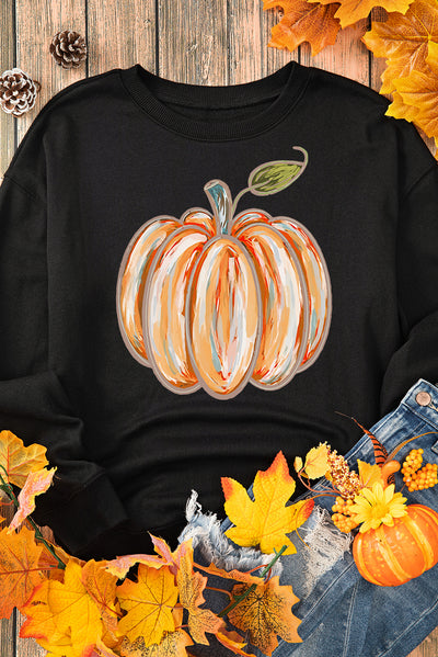 Black Thanksgiving Pumpkin Graphic Drop Shoulder Sweatshirt