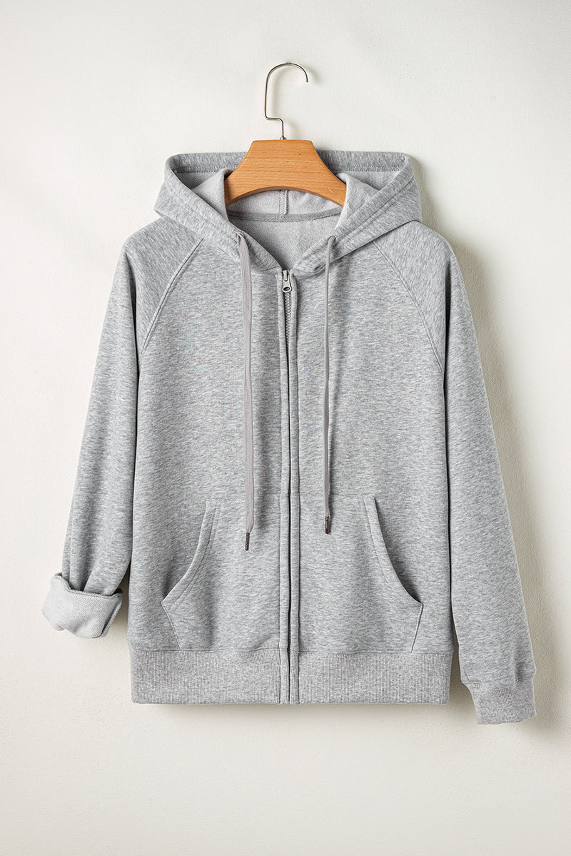 Navy Blue Solid Color Fleece Lined Zip up Hoodie