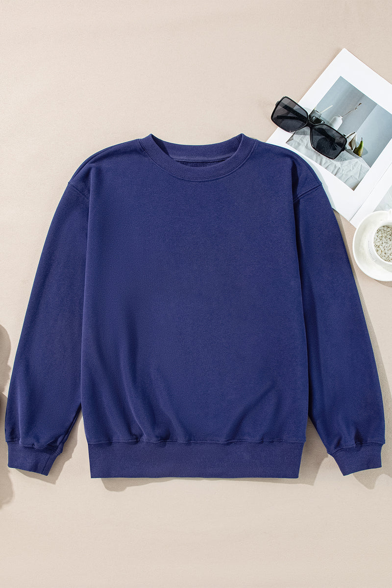 Plain Drop Shoulder Crewneck Pullover Sweatshirt