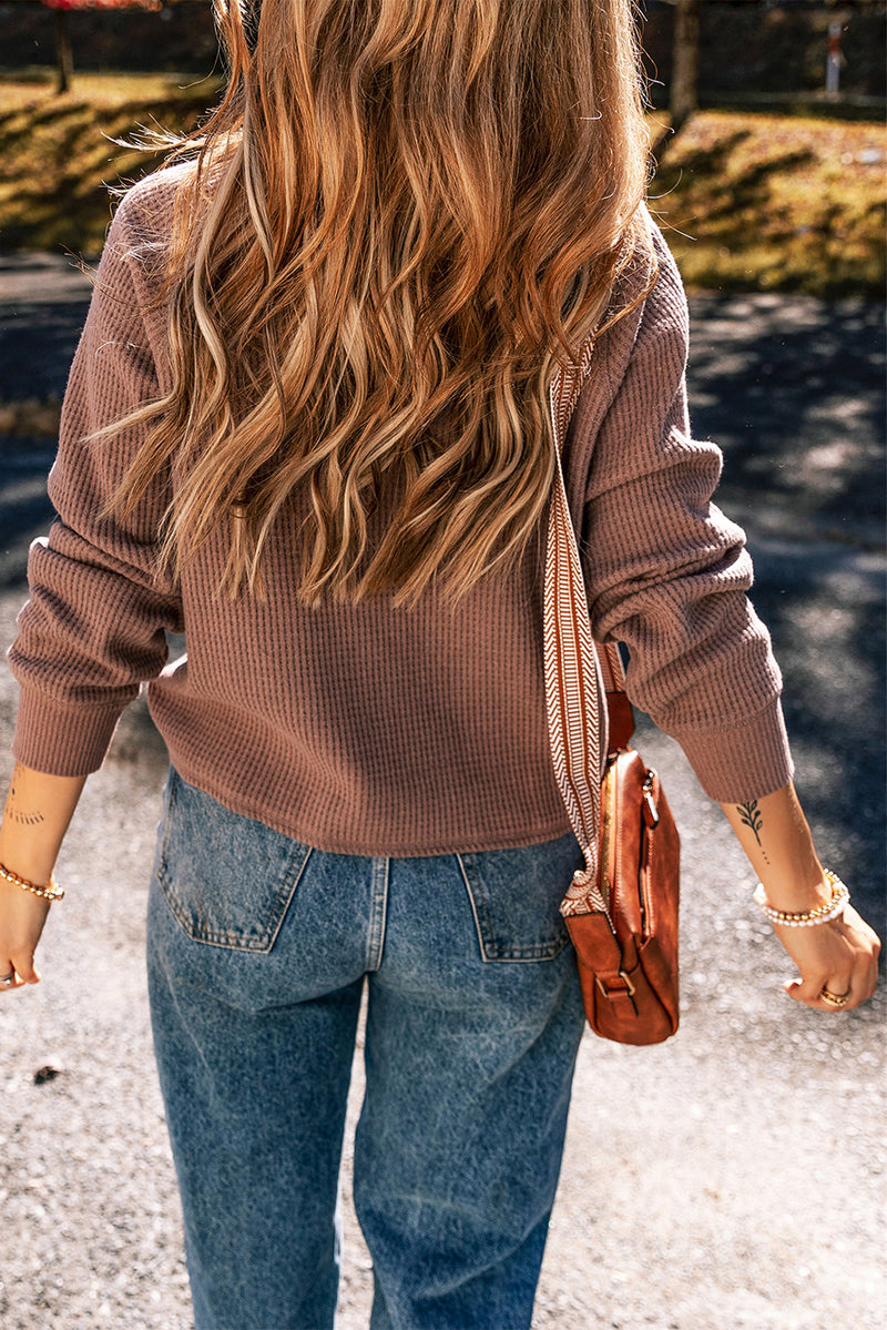 Chestnut Textured Knit Henley Long Sleeve Top