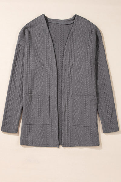 Solid Textured Open Front Cardigan with Pocket