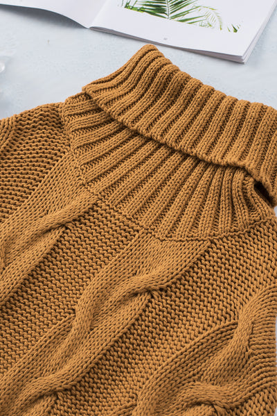 Yellow Cuddle Weather Cable Knit Handmade Turtleneck Sweater