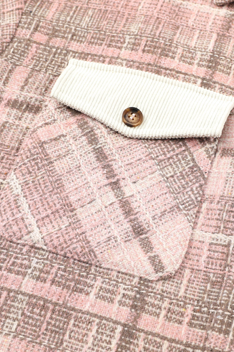 Pink Plus Size Macrame Plaid Coat