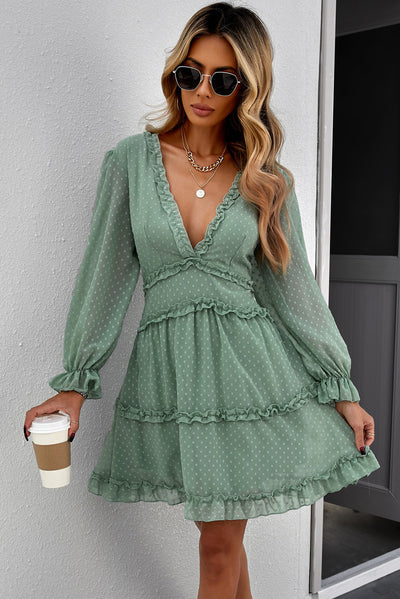 Layered Ruffled Swiss Dot Mini Dress