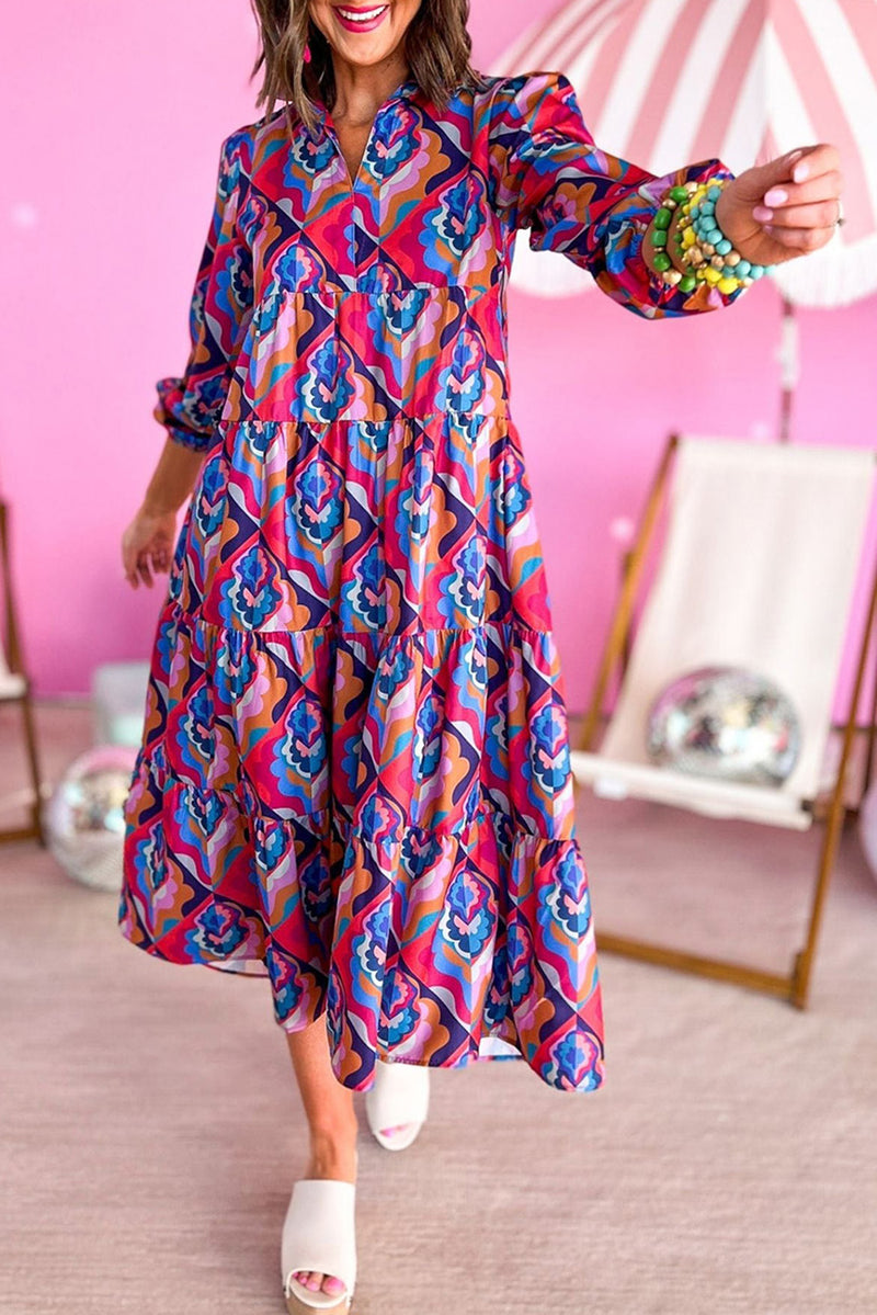 Multicolor Long Sleeve High Waist Dress