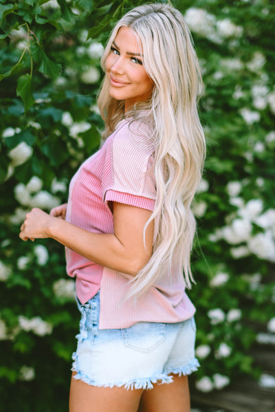 Mint Green Textured Colorblock Crew Neck T Shirt