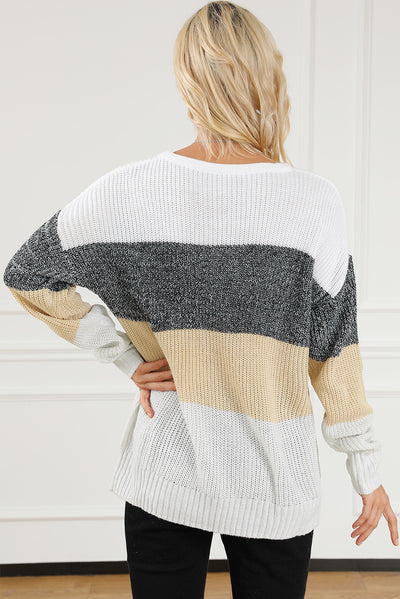 Multicolour Color Block Drop Shoulder Knit Sweater