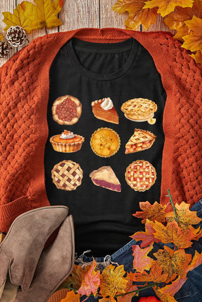 Black Thanksgiving Pumpkin Pies Dessert Graphic Tee