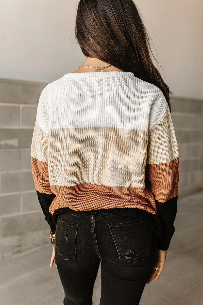 Color Block Knitted O-neck Pullover Sweater